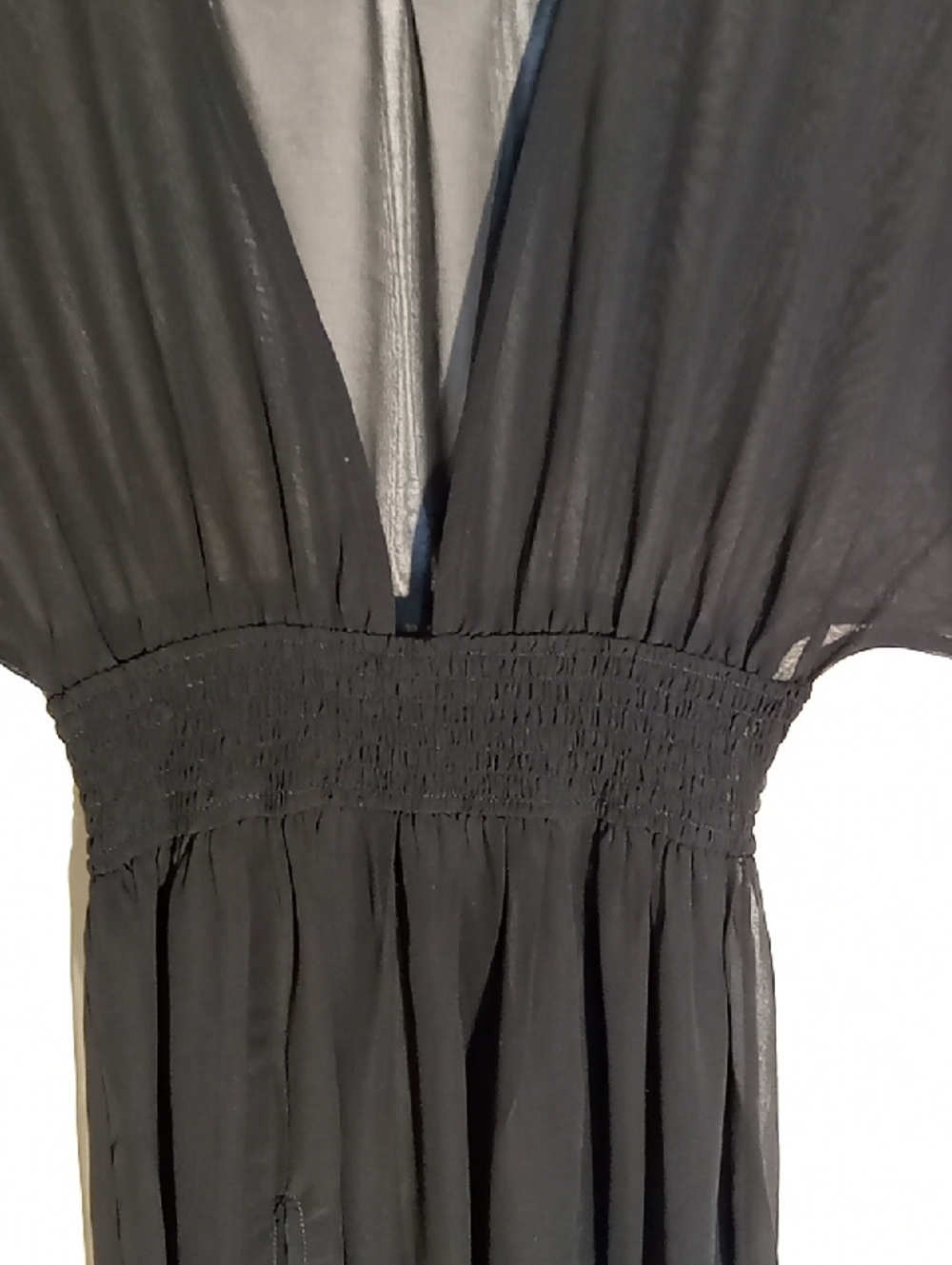 ASOS Black V-Neck Maxi Swim Cover-up with Smocked Waist Size 0 Ptp 14" L 58" - Picture 4 of 10